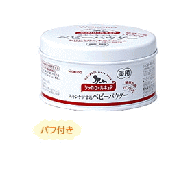 商品説明 赤ちゃんのアセモを防ぎ、肌を整える薬用ベビーパウダーです。 粉とびの少ない良質パウダー使用。 ももの葉エキス(うるおい成分)配合。 肌さわりのよい敏感肌用パフ付き(キトポリィ使用)。 無香料 内容量 140g 使用方法 入浴、シャワー後、おむつの交換時等にお使いください。 肌を清潔にし、汗や水気をふきとってから、 手またはパフで軽くおさえるようにして薄く延ばしてください。 配合成分 有効成分：アルジオキサ、酸化亜鉛配合 その他の成分：タルク、コーンスターチ、ももの葉エキス、BG 使用上の注意 ●ご使用後は、フタをしっかり締めてください。 ●パフはいつも清潔にしてお使い下さい。 ●パフが汚れた場合、中性洗剤を薄めにぬるま湯で軽く押し洗いし、 しっかりすすいだ後、よく乾燥させてください。 ●パウダーを吸い込まないように注意して下さい。 ●お肌に合わないときは、ご使用をおやめください。 ●傷、はれもの、しっしんなどの異常があるときは お使いにならないでください。 ●乳幼児の手の届かない所に保管して下さい。 区分・製造国 医薬部外品　/　日本 販売会社 和光堂 電話番号：0120-88-9283 広告文責 株式会社エナジー 電話番号：0242-85-7380