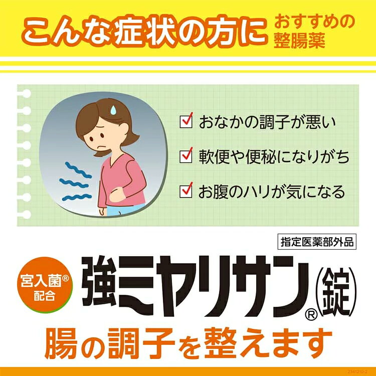 エナジープラスの【医薬部外品】強ミヤリサン錠 90錠ミヤリサン 酪酸菌 宮入菌 軟便 便秘 腹部膨満感 便通 プロバイオティクス 整腸 軟便 便秘 腹部膨満の方に｜アングル2