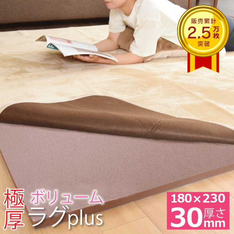 Rakuten - ラグ 下敷き 厚手 カーペット ウレタン 滑り止め 裏表 厚手 極厚 3畳 約180×230cm 下敷きラグ 厚さ30mm ラグプラス アンダーラグ ふかふか すべり止め 洗える 防音 遮音 フリーカット フロア 下敷きラグマット ボリューム