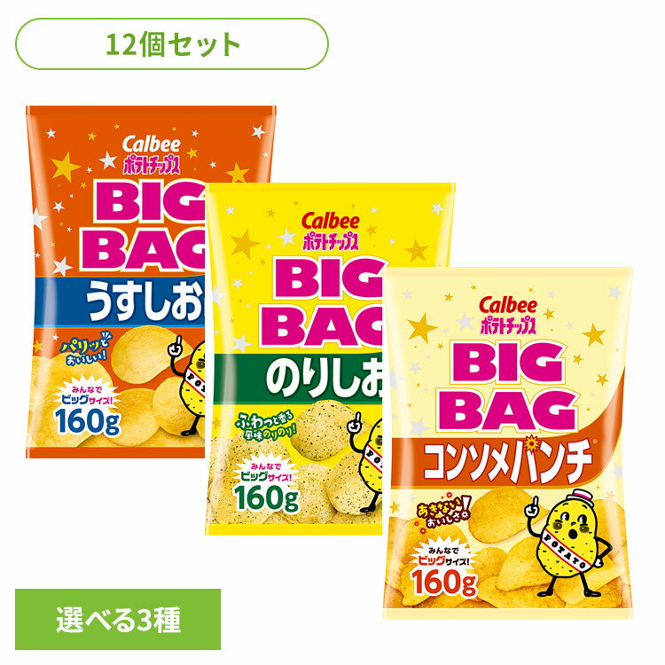 【12袋】ビッグバッグポテトチップス Calbee ポテチ 大容量 パーティー イベント 芋 うすしお スナック カルビー うすしお のりしお コンソメパンチ ...