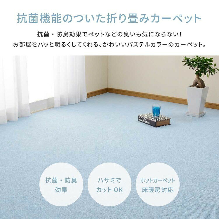 ループパイルの平織カーペット ミーテ 江戸間6畳 350123260カーペット ラグマット 絨毯 江戸間 抗菌 防臭 ホットカーペット対応 リビング フローリング ブルー アイボリー【TD】 【代引不可】 [3]