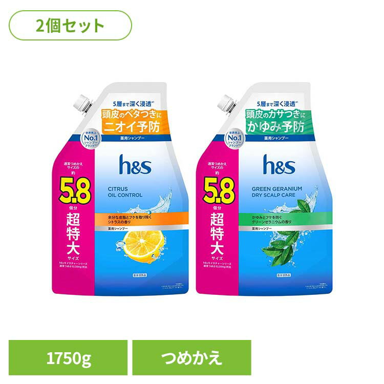 【2個】h&s シャンプー つめかえ超特大サイズ5.8倍 h&s エイチアンドエス シトラス オイル ...