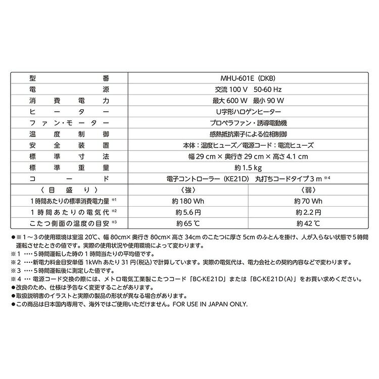 取替用ヒーター MHU-601E(DKB)こたつ 取り替え 暖房 替えヒーター ポカポカ 機能的...