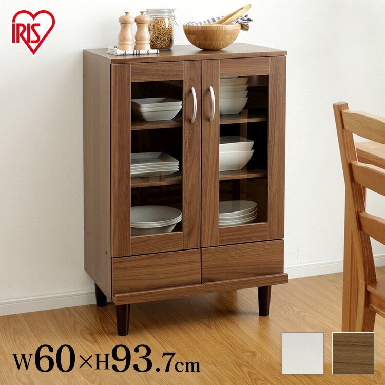 Cupboard - カップボード KPB-9360 オフホワイト・ウォールナット 食器入れ 棚 ラック カップボード 食器棚 キッチンボード 木製 キッチン収納 アイリスオーヤマ[SA]
