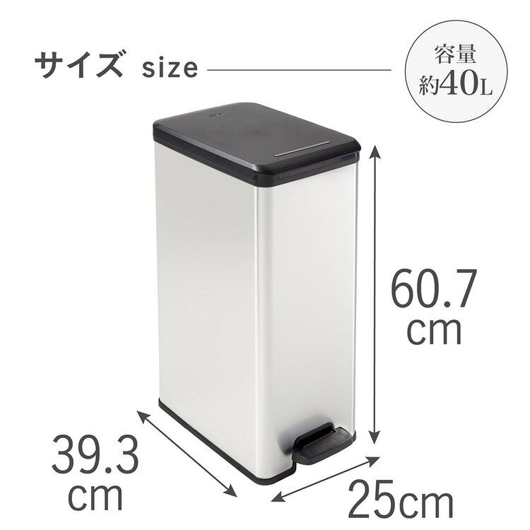 Deco(デコ) ペダルビン スリム40L CV-030ゴミ箱 ダストボックス ダストビン リビング キッチン リサイクル メタリック ふた付き プラスチック CURVER [3]