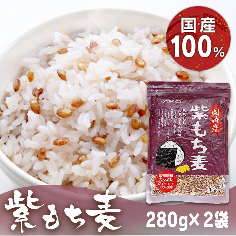 【2袋セット】紫もち麦 国産 280g 送料無料 国内産紫もち麦 もちもち プチプチ 食物繊維 β-グルカン ダイシモチ 国内産 ベストアメニティ ごはん ご飯 280グラム セット品 まとめ買い【D】【B】【メール便】【代金引換・日時指定不可】