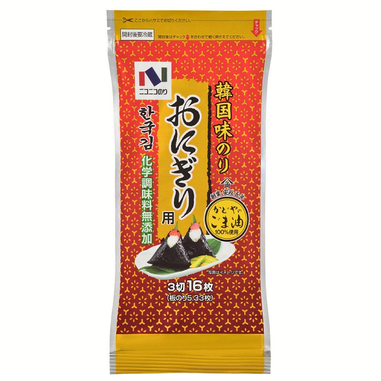 韓国味のり3切16枚 3010ニコニコのり 海苔 韓国のり 化学調味料無添加 クックパッド 韓国 ごま油 おつまみ ご飯のお供 お酒 【D】【B】 父の日 父 父親 プレゼント ギフト お祝い 晩酌