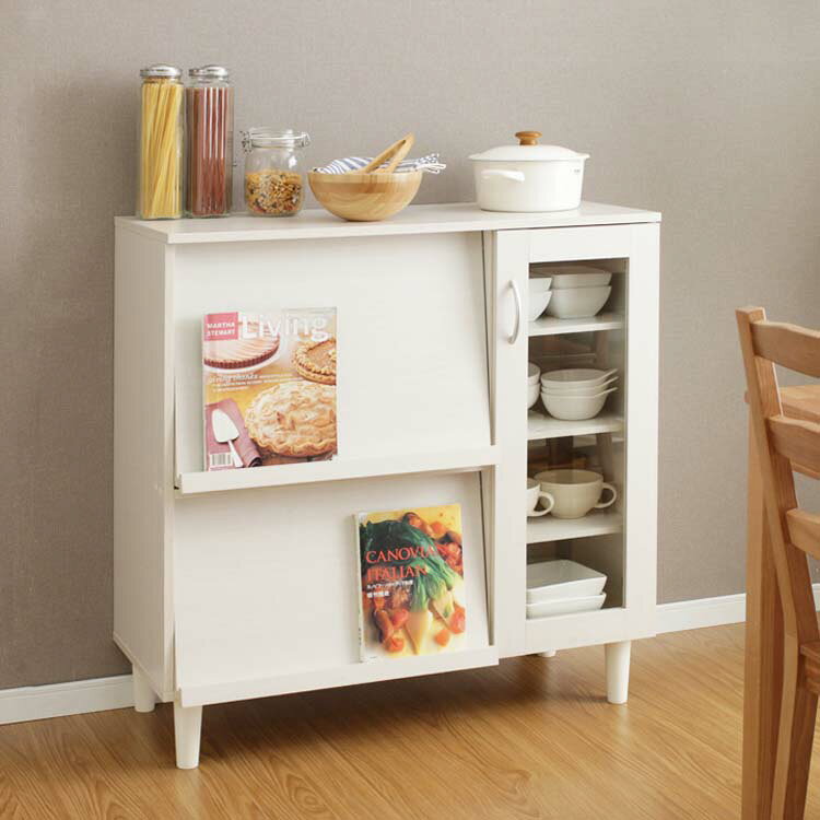 キッチンキャビネット KBN-9390 オフホワイト・ウォールナット キッチンボード キッチンチェスト 食器棚 キッチン家具 台所 レンジ台 キッチンキャビネット カップボード スライド引き出し 引出し アイリスオーヤマ enetroom-10164910 便利生活 マイルーム サンプル画像3