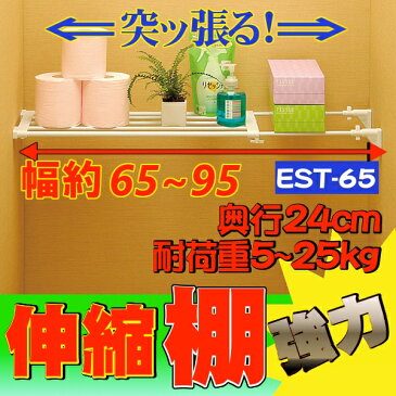 伸縮棚 突っ張り棚 幅 65〜95cm EST-65送料無料 パーテーション 間仕切り 収納棚 つっぱり棒 突っ張り棒 収納用品 つっぱり棚 おしゃれ 隙間収納 つっぱり収納 ホワイト 白 トイレ収納 アイリスオーヤマ 新生活