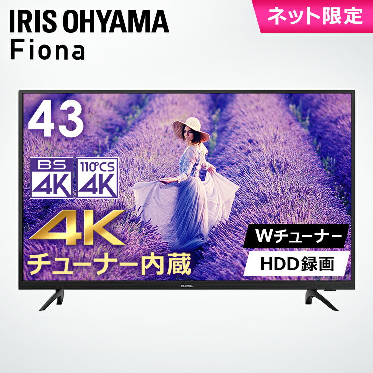 テレビ 43インチ Fiona 43XD2B液晶テレビ 4kテレビ 4Kチューナー内蔵液晶テレビ 43V型 43型 4Kチューナー内蔵 TV 液晶TV 4K対応 地デジ BS CS 4K リビング ダイニング アイリスオーヤマ ブラック