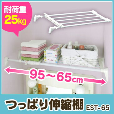 伸縮棚 突っ張り棚 幅 65〜95cm EST-65送料無料 パーテーション 間仕切り 収納棚 つっぱり棒 突っ張り棒 収納用品 つっぱり棚 おしゃれ 隙間収納 つっぱり収納 ホワイト 白 トイレ収納 アイリスオーヤマ 新生活