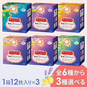 【香りを選べる!3個セット】めぐりズム 蒸気でホットアイマスク 12枚入休憩 アイマスク あたたかい 温かい HOT 使い捨て 目もと花王 無香料 完熟ゆず ラベンダー カモミール ローズ 森林浴 リラックス 夜 夜行バス 旅行 目元