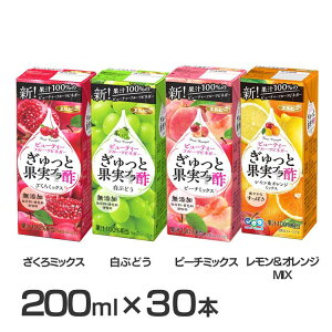 【30本】ぎゅっと果実＋酢 200ml お酢 ドリンク 果実酢 飲む酢 紙パック フルーツビネガー 無添加 ザクロ 果実酢 酢 果汁100％ リンゴ酢 果実 無添加 少容量 エルビー ざくろミックス 白ぶどう ピーチミックス レモン＆オレンジMIX【D】