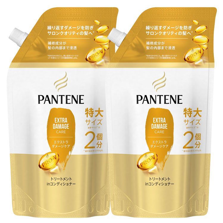 【2個セット】パンテーン エクストラダメージケア トリートメントコンディショナー詰め替え 特大 600g ダメージ補修 サロンクオリティ 詰め替え用 切れ毛・枝毛 補修成分 まとめ買い 髪内部まで PANTENE P&G