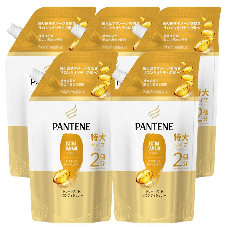 【5個セット】パンテーン エクストラダメージケア トリートメントコンディショナー詰め替え 特大 600g ダメージ補修 サロンクオリティ 詰め替え用 切れ毛・枝毛 補修成分 まとめ買い 髪内部まで PANTENE P&G