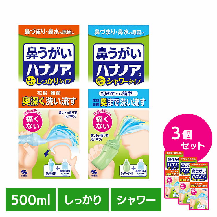 【3個セット】鼻うがい 鼻洗浄 花粉 ハナノア 500mL 鼻うがい 鼻洗浄 花粉 ハナノア 鼻づまり 鼻水 雑菌 洗浄 小林製薬 コバヤシセイヤク こばやしせいやく 小林製薬 鼻から出すシャワータイプ 口から出すしっかりタイプ