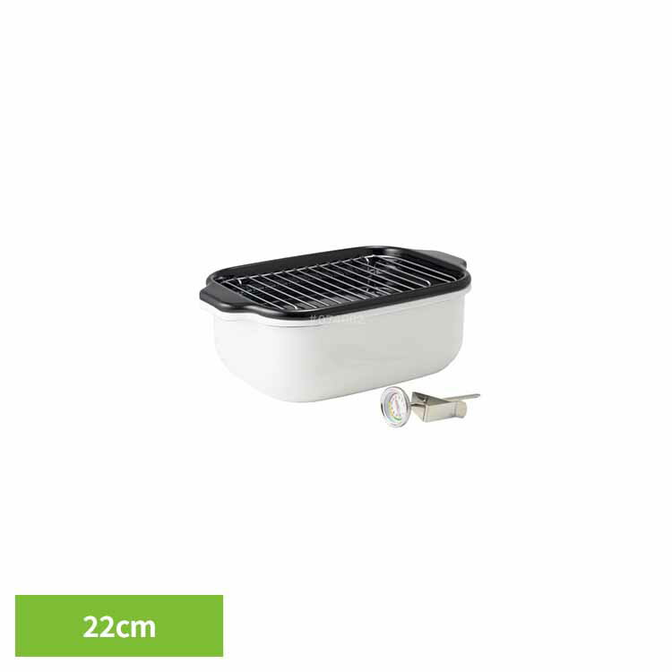 [最大500円OFFクーポン/新生活フェア]角型ホーロー天ぷら鍋 22cm フライヤーネット付き ホワイト TP-22KN.W天ぷら鍋 角型 ホーロー 琺瑯 IH ガス フライヤー スノコ網 温度計 ホワイト 富士ホーロー 【B】