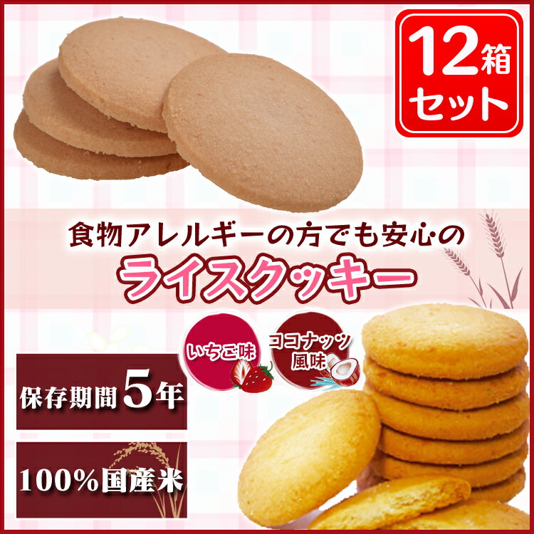 【12個セット】尾西のライスクッキー ココナッツ風味・いちご味非常食 おやつ セット クッキー 防災グッズ 保存食 備蓄 特定原材料27品目不使用 ノンアレルギークッキー