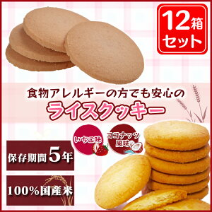 【12個セット】尾西のライスクッキー ココナッツ風味・いちご味非常食 おやつ セット クッキー 防災グッズ 保存食 備蓄 特定原材料27品目不使用 ノンアレルギークッキー