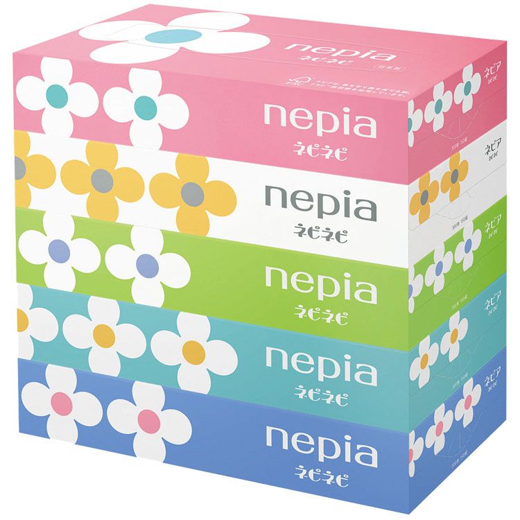 ネピア ネピネピティシュ 5個パック ネピア ティッシュ 鼻紙 パルプ かわいい 机拭き 掃除 150組 300枚 nepia