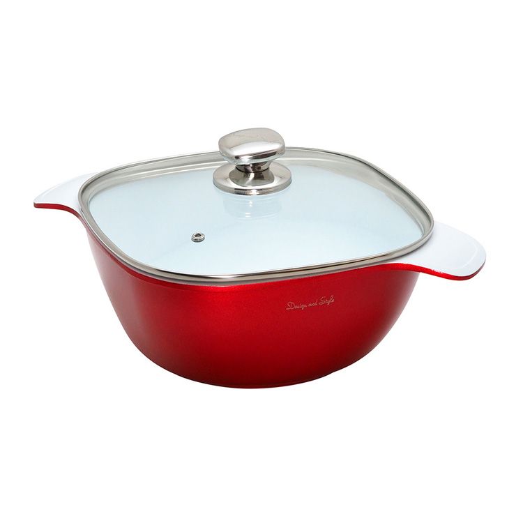D&S シャイニー スクウェアキャセロール 20cm DSSHC20-WHRE両手鍋 ココット D&S セラミック加工 ホワイトレッド 角型 耐熱性 こげつきにくい キッチン用品 ディーアンドエス【B】
