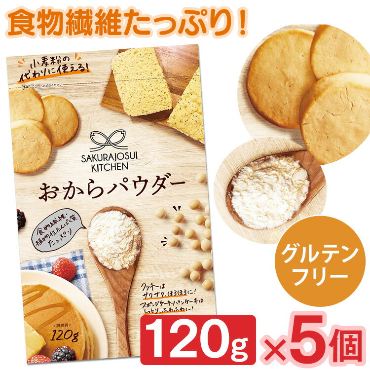 【5個】おからパウダー 微粒紛 120g 送料無料 おから 粉 食物繊維 ダイエット グルテンフリー ロカボ 小麦粉代用 糖質オフ 糖質制限 小麦粉不使用 砂糖不使用 アレンジ 製菓 お菓子作り【D】【…