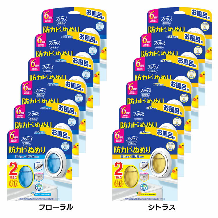 【6個セット】ファブリーズ 防カビ消臭剤 お風呂用 2個パック 7mlx2 送料無料 おふろ用 2コ入り 黒カビ ピンクぬめり BIOコート お掃除簡単 コンパクト 約6週間 フック付 置き型 P&G フローラル シトラス