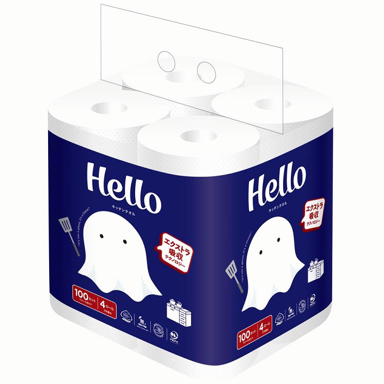 キッチンペーパータオル キッチンへーパー キッチンタオル ハロー キッチンタオル 100カット×4ロール 8..