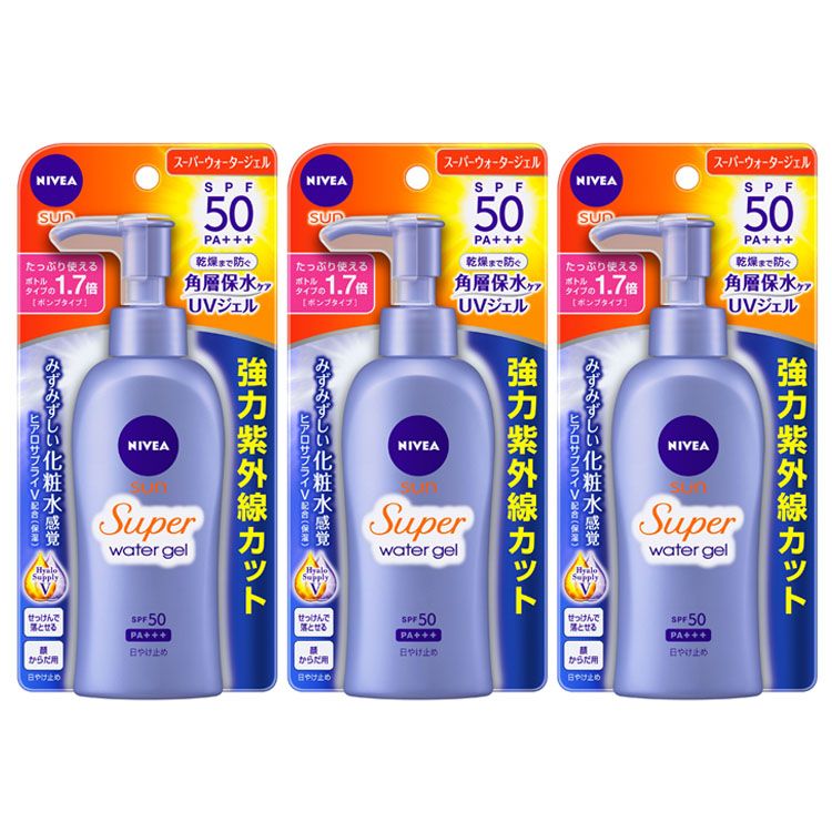 【3個】 ニベアサン スーパーウォータージェル 日焼け止め ニベアUV ウォータープルーフ ニベア SPF50 ポンプ ウォータージェル UV ポンプタイプ SPF50 PA 石鹸で落とせる 顔 からだ 保水ケア 化粧水感覚 保湿 花王 【D】