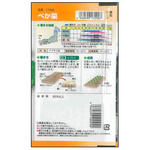 【有効期限26年04月】べか菜（山東菜）[結球しない白菜 春〜秋まで作れる葉もの 野菜タネ]