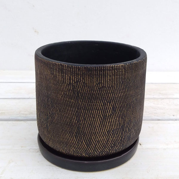 ルシャ：黒金L（直径14cm）・皿付