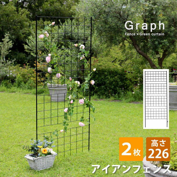 [送料無料]アイアンフェンス 高さ226「グラフ」 2枚組ブラック(IF-GR024-2P-BLK)