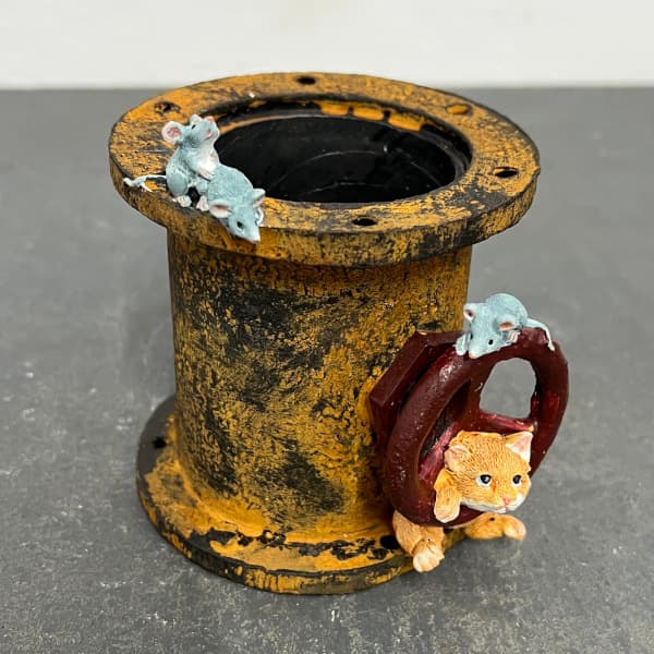 （わけあり特価）ピッコロフラワーポット（Flowerpot）：ネコとねずみ(82756)（幅12・高さ12cm）