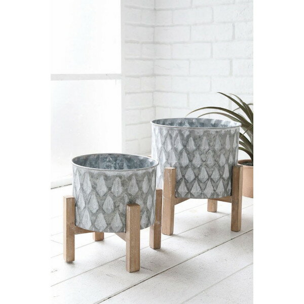 ウッドスタンド・ブリキポットカバー2点セット：NY-35