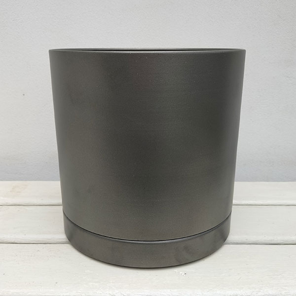 （わけあり特価）MC円柱メタルエコポット（直径19cm）・皿付き 3200030CGY