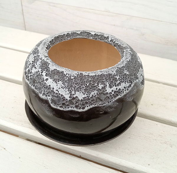 （わけあり特価）ハレー：ボウル ブラック・受皿付（直径15cm、高さ9cm）