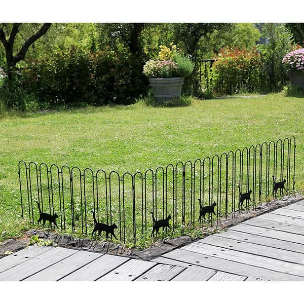 [送料無料]折り畳めるアイアンフェンス（猫3連）2枚組ブラック（1枚の幅122.5cm、高さ40cm）（NK120-2P..