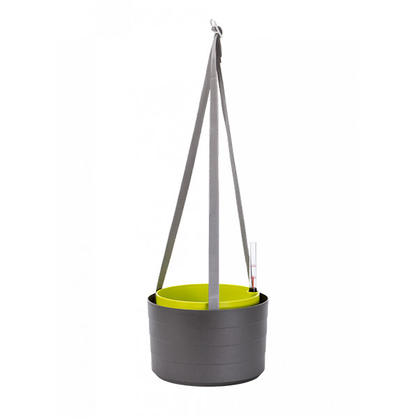 プラスティア：吊り下げ式底面潅水フラワーポットグレイグリーン（吊鉢）