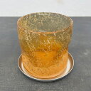 DGガラスナローポット&ソーサー:サンシャイン(直径10cm)(底穴あり・アルミ製受け皿付)