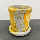 シャビー:テラマーブルS グレイイエローホワイト(直径12cm)・受け皿付き