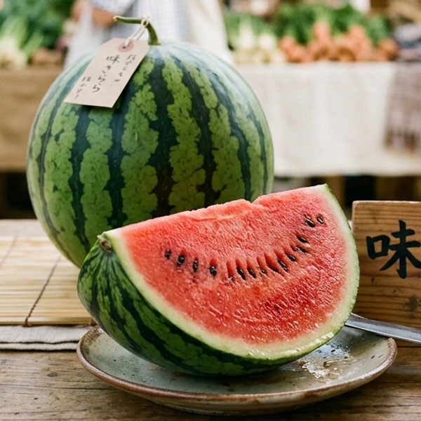 深いコクのある甘み、味わうスイカの定番品種の苗野菜の苗/[送料無料]スイカ（大玉）：味きらら（あじきらら）接木苗10.5cm（3.5号）ポット 24株セット味きらら」は、大和農園が育成した安定した食味を誇る大玉スイカの定番品種です。平均糖度は12〜13度前後と高く、深いコクのある甘みとシャリッとした食感が特徴です。果実は6〜9kg程度の正球〜やや腰高型で、濃緑の皮に太い縞模様が入ります。ハウスから露地栽培まで幅広い作型に適応し、安定して高品質な果実を収穫できるため、産地でも高い評価を得ている赤肉系の大玉スイカです。 タイプ：ウリ科定植時期：4-5月収穫時期：7〜8月日照：日なた育て方：＜植え付け＞元肥は全面施肥・1平方メートルあたり、苦土石灰100g・堆肥3kg・有機入り化成肥料100gとする。畦幅2.5〜3.0m、株間1mでポリマルチを張る。トンネルまたはホットキャップをして、本葉4〜5枚の苗を畦端30cmに定植する。子ヅルは畦方向に対し直角に伸ばす。＜整枝・着果＞親ヅルを5〜6枚で摘芯する。子ヅルの20節前後に出る雌花に1株2果で着果させる。人工授粉は遅くとも朝9時までに行う。着果までの側枝は早めに摘除する。お届けする苗は3.5号（直径10.5cm）ポット入り、24株セットです。写真は成長時（開花時）のイメージですが、お届けの際はまだ苗の状態です。■この商品はメーカー直送にてお届けのため、下記サービスについてはお受けできません。・時間帯指定・メッセージカードの添付■お届け地域について　　　・北海道・沖縄・離島へのお届けはできません。　※生産元で売り切れの際は在庫がご用意できない場合がございます。在庫がご用意できなかった場合は別途ご連絡をいたします。予めご了承ください。※商品名に[送料無料]と記載のあるものが対象です。送料無料とならない商品を一緒にご注文いただいた場合は通常送料がかかります。[送料無料]スイカ（大玉）：味きらら（あじきらら）接木苗10.5cm（3.5号）ポット 24株セットの栽培ガイド接木苗について