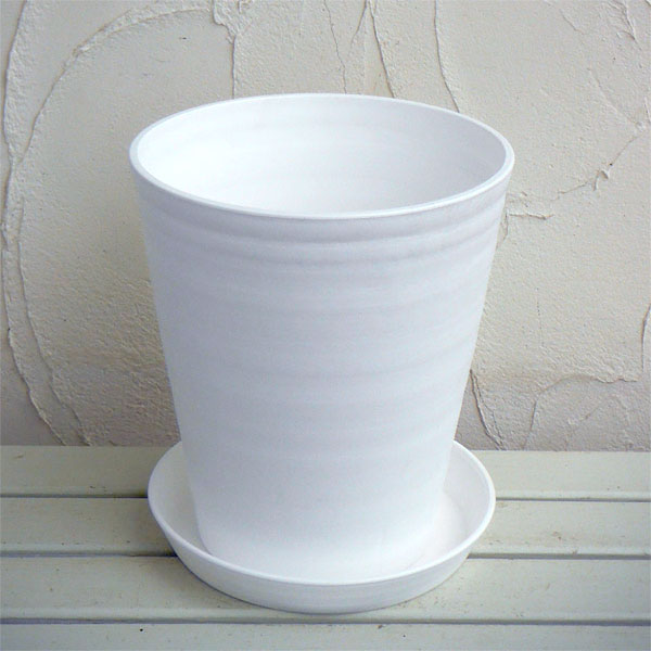 セラアート長鉢尺10号（白）L 鉢と受け皿のセット