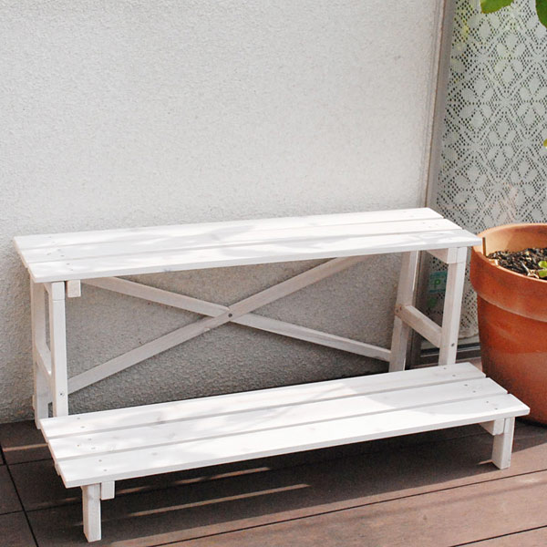 [送料無料]鉢棚：2ウェイフラワースタンド2段　ホワイト（幅80cm、奥行き40cm、高さ35.5cm）（JSFS2-80..