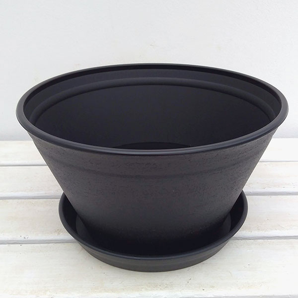 Rakuten - プラスチック製寄せ植え鉢：平鉢 寄せ植えジョイ 9号と受け皿のセット（ブラック）