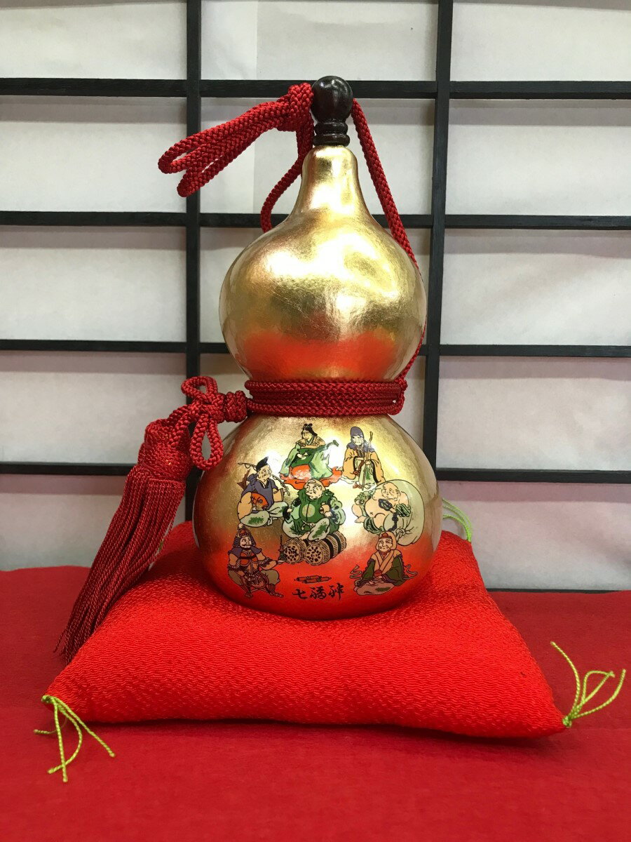 【開運・無病息災・家内安全・工芸品・天然瓢箪・縁起・金箔・開店祝い・新築祝い・敬老・米寿】 ◆百成金箔七福神ひょうたん◆