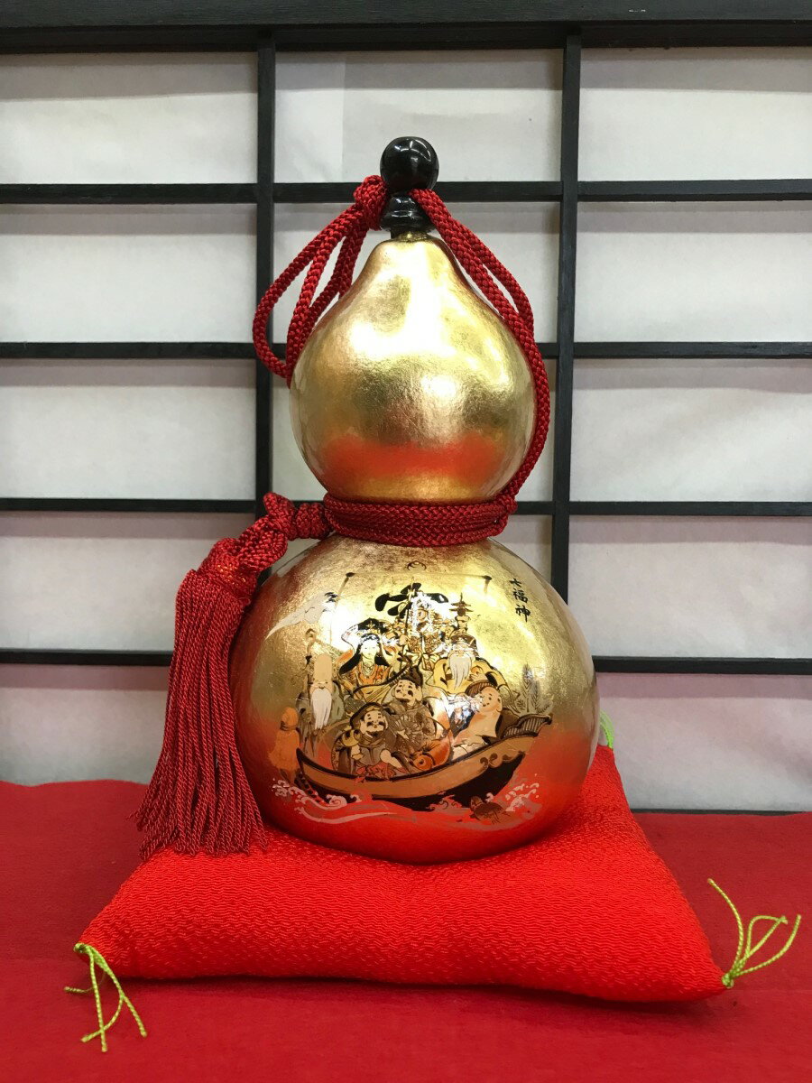 【開運 無病息災 家内安全 工芸品 天然瓢箪 縁起 金箔 開店祝い 新築祝い 敬老 米寿】◆百成金箔宝船ひょうたん