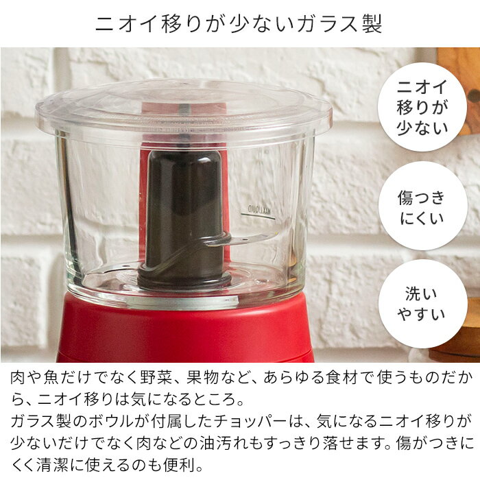 フードプロセッサー Vitantonio ビタントニオ ガラスチョッパー レッド ガラス製 スパチュラ付き 丸洗い可能 VCR-20 離乳食 介護食 みじん切り フードチョッパー ブレンダー ミキサー 時短家電