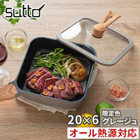 IH対応 フライパン スマートフライパン sutto 20×6cm グレージュ 限定色 SUT20GRG 四角 蓋付き 自立可能 アルミ 四角いフライパン ガラス蓋 フタ付き 20cm 深型 鍋 スット 深型 立てて収納 ドウシシャ フッ素樹脂塗膜加工 縦 コンパクト