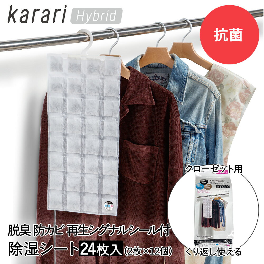 脱臭 & 除湿 シート フック付 クローゼット用 2枚入 ×12個セット karari ハイブリッド HO2143 アネスティ まとめ買い まとめてお得 | 除湿シート 脱臭シート クローゼット 防カビ 湿気 消臭 収納 梅雨対策 湿気取り カビ 除湿剤 乾燥 カビ防止 脱臭剤 消臭シート 湿気とり
