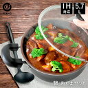 両手鍋 煮込み 鍋 26cm おたま付き | ガラス蓋付き ガス火 IH対応 5.7L おたま フタ付き 大容量 フッ素樹脂加工 IH なべ 茹で カレー 炒め...